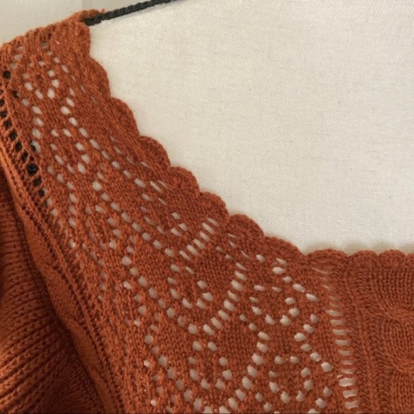 Chelsea & Violet Rust Ruffle Pointelle Sweater L - Picture 6 of 11